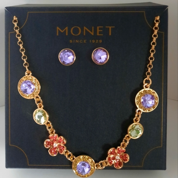 Monet Jewelry - Monet Mother's Day Multi-Colored Flower Gold Tone Necklace Earring Gift Box Set